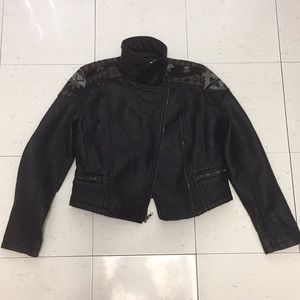 Leather Jacket with Western Design on Shoulders